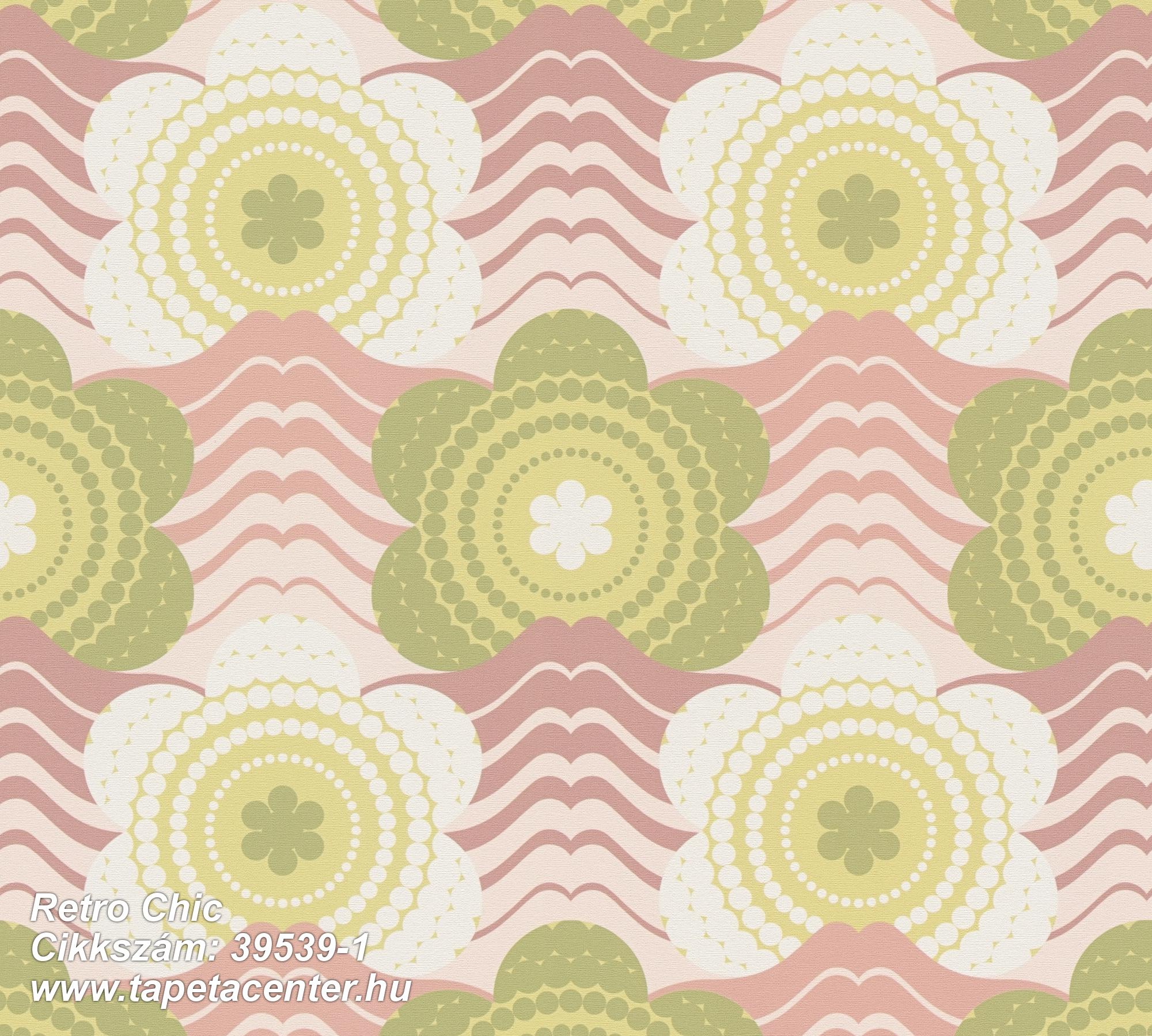Retro,textil hatású,virágmintás,fehér,pink-rózsaszín,zöld,súrolható,vlies tapéta 